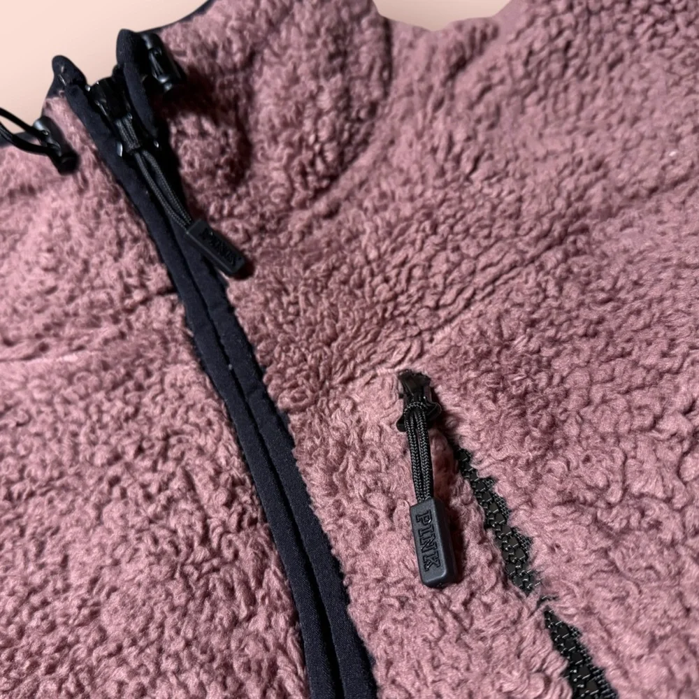 PINK Victoria’s Secret Sherpa Quarter Zip Pullover Sweatshirt Mauve Cozy Fleece - Picture 5 of 11